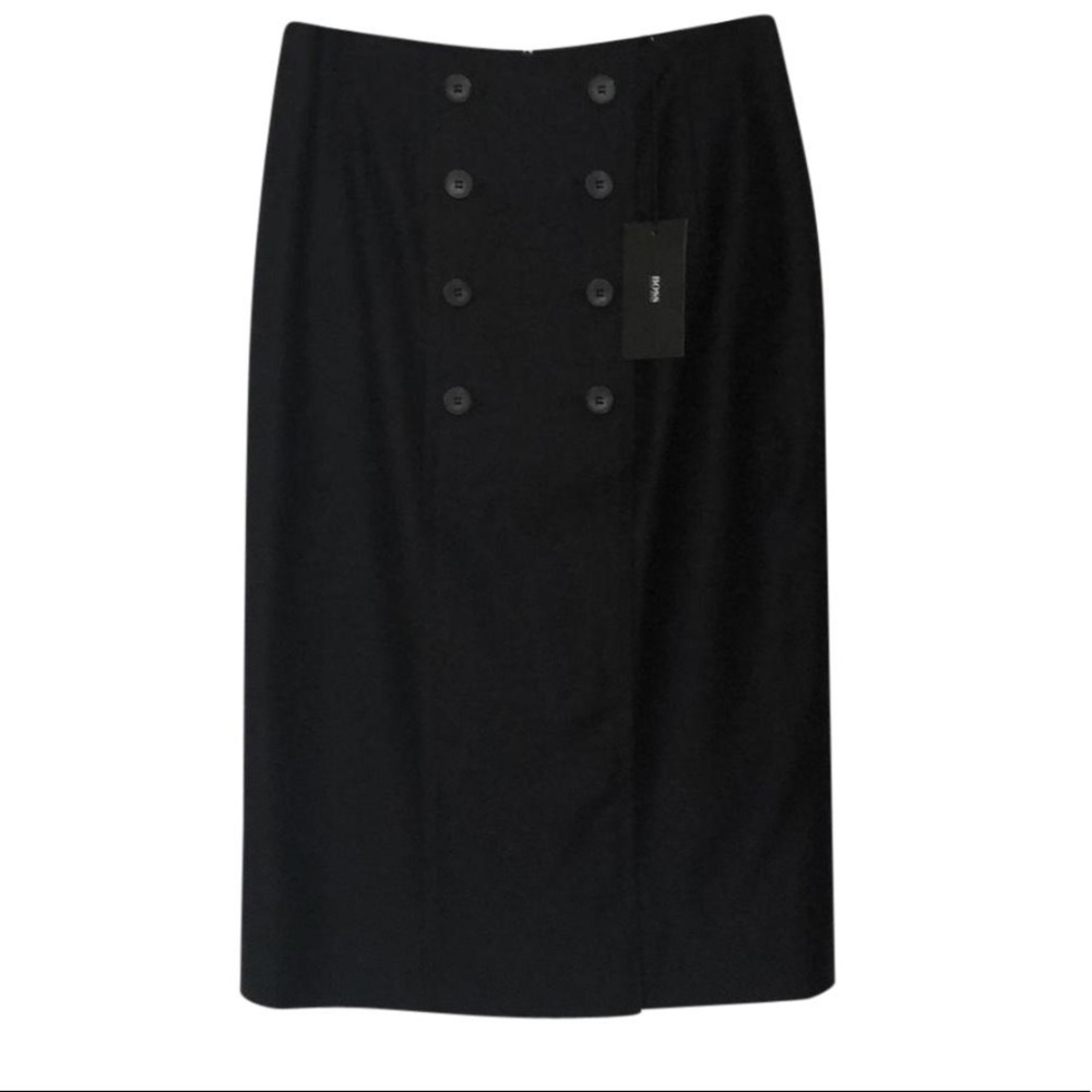 100% wool navy pencil skirt.